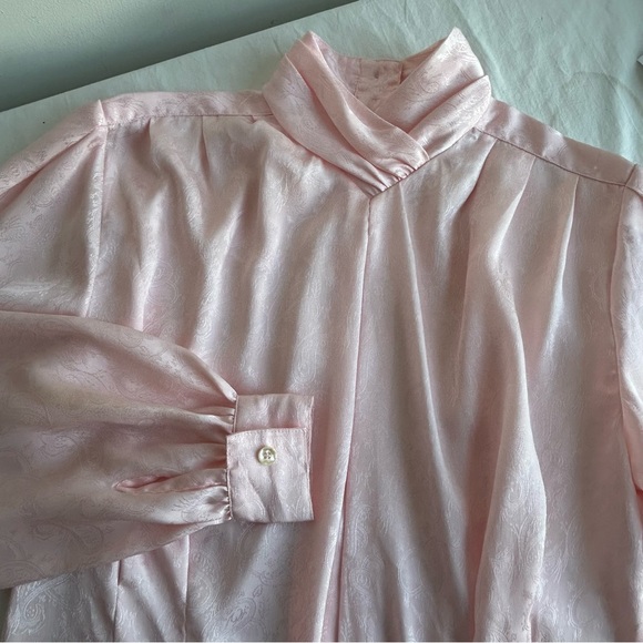 Vintage JL Plum Silky Damask Shell Pink High Neck Blouse - Picture 6 of 14